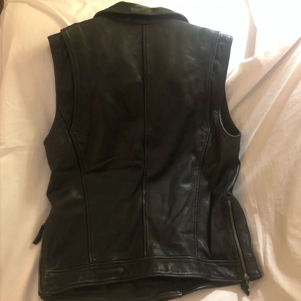 Treasure &Bond Black 100% Leather Vest Nordstrom Brand Biker Babe Women’s Small - Picture 7 of 14